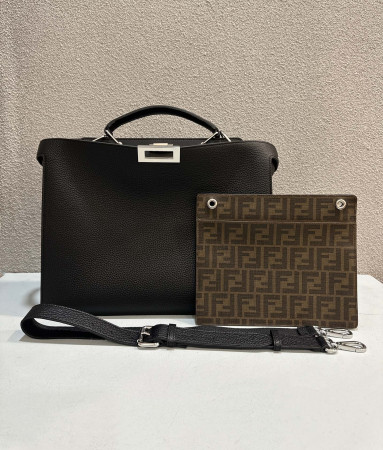 F**di peekaboo iseeu medium black leather bag 34x12x38cm