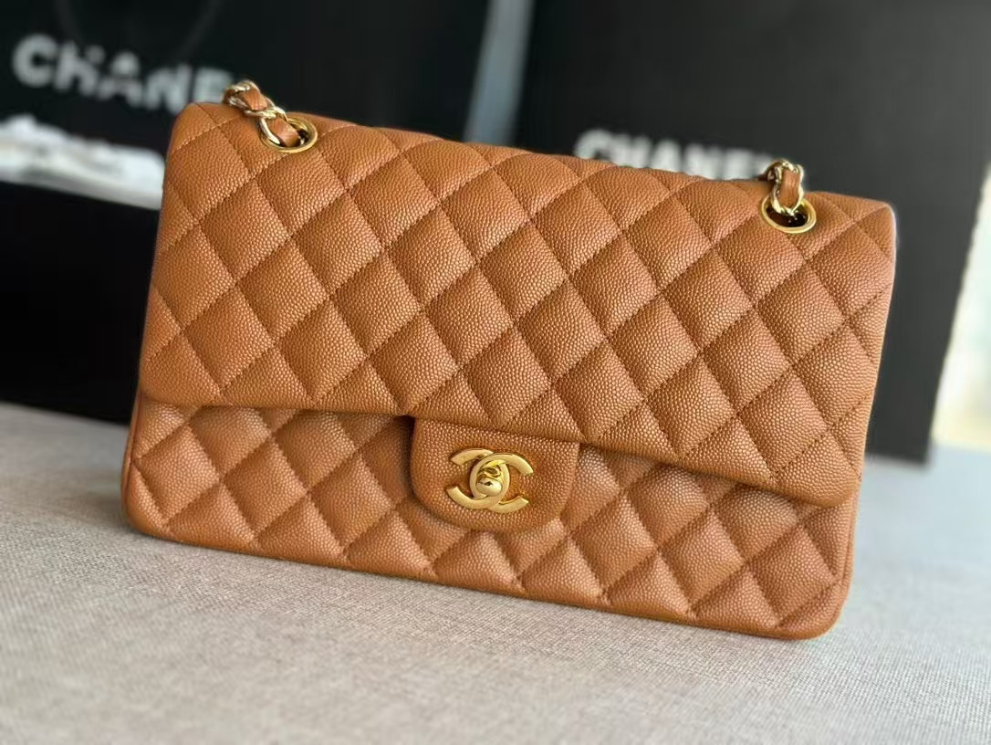 Ch*el small classic handbag grained calfskin 14.5×23×6cm