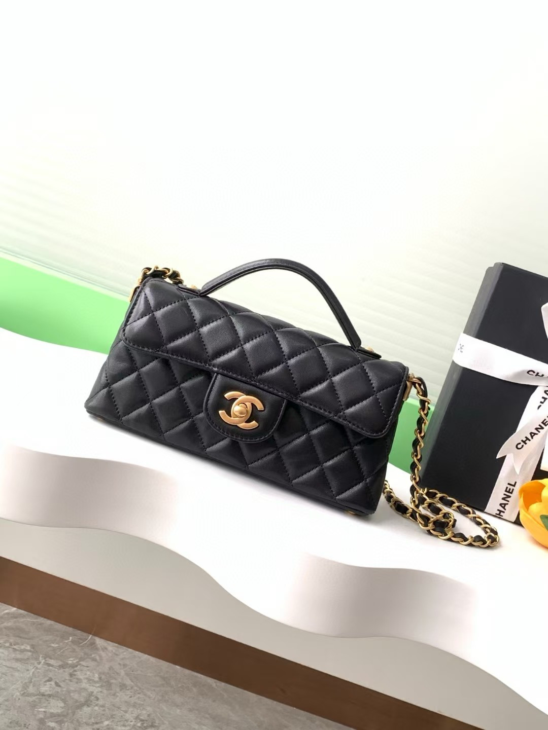 Ch*el mini flap top handle bag 12x22x6cm