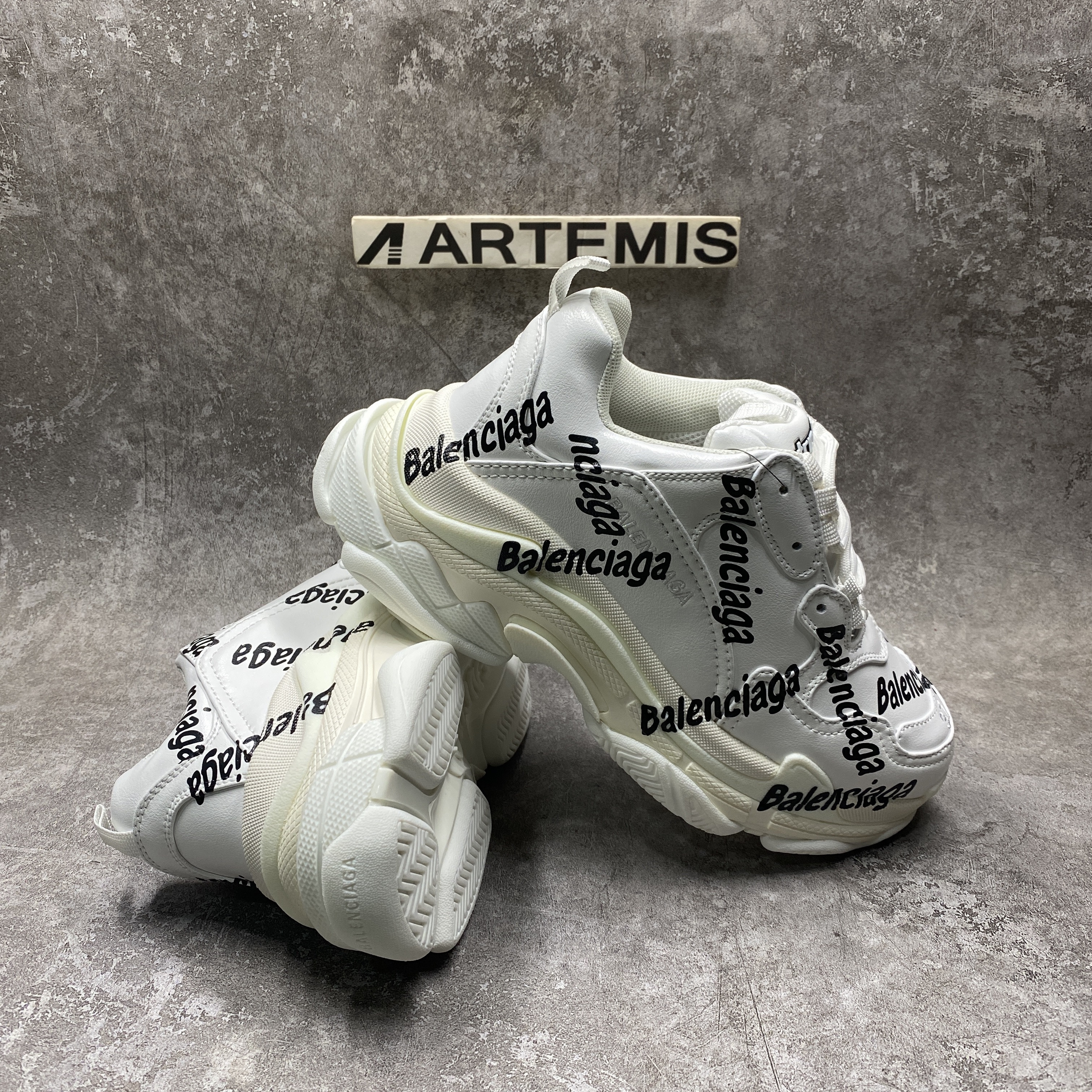 Balenciga Triple S Logotype Sneaker in White