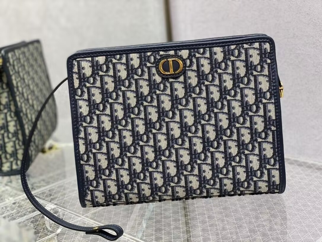 D*or 30 montaigne dea pouch blue D*or oblique jacquard 26x19.5x7cm