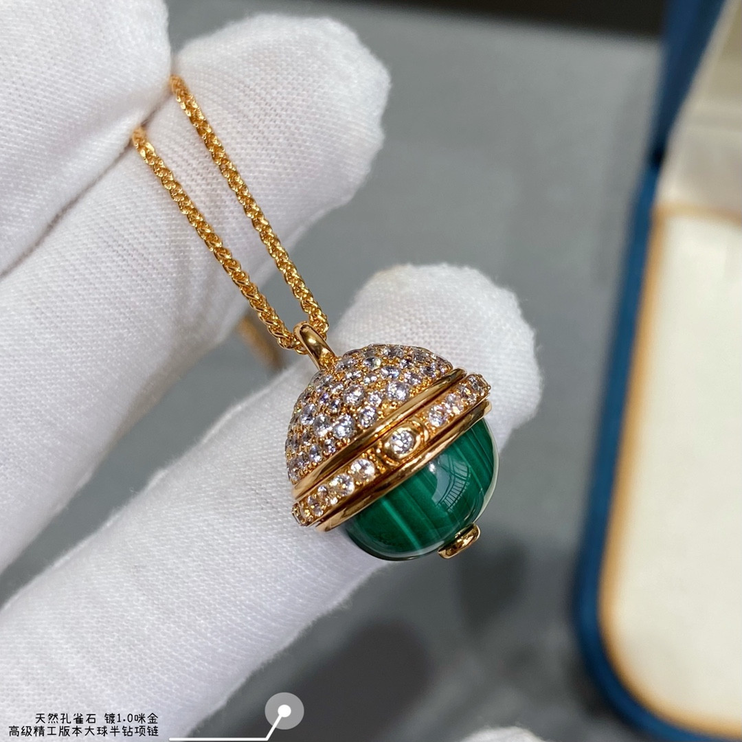 piaget half-Di*m*nd natural malachite large ball necklace
