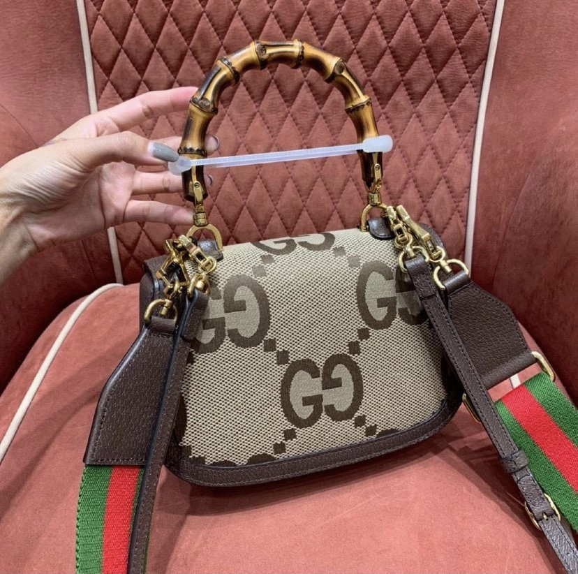g*u*i small bamboo handbag with S*per double g pattern