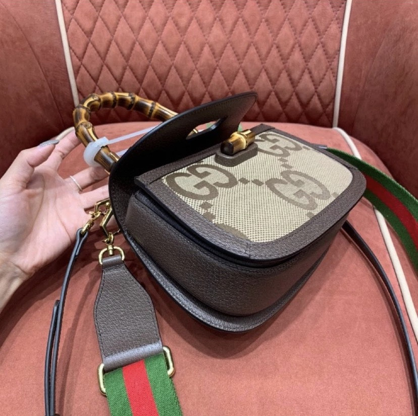 g*u*i small bamboo handbag with S*per double g pattern