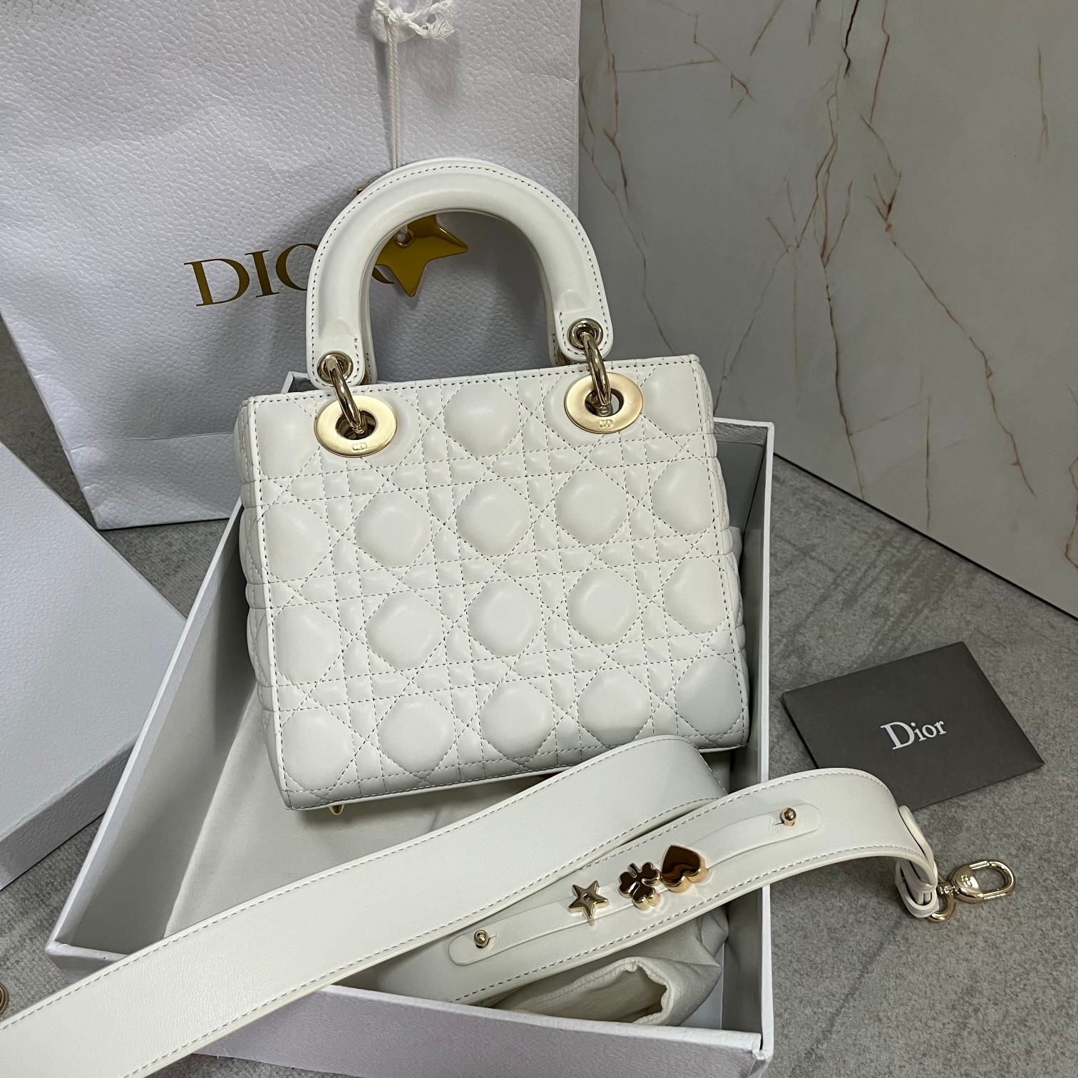 small lady D*or my abcD*or bag white 8 x 6.5 x 3 inches