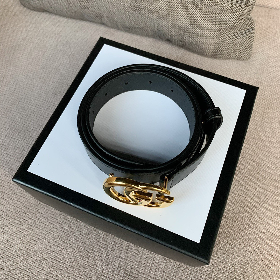 GG Marmont leather belt with shiny buckle