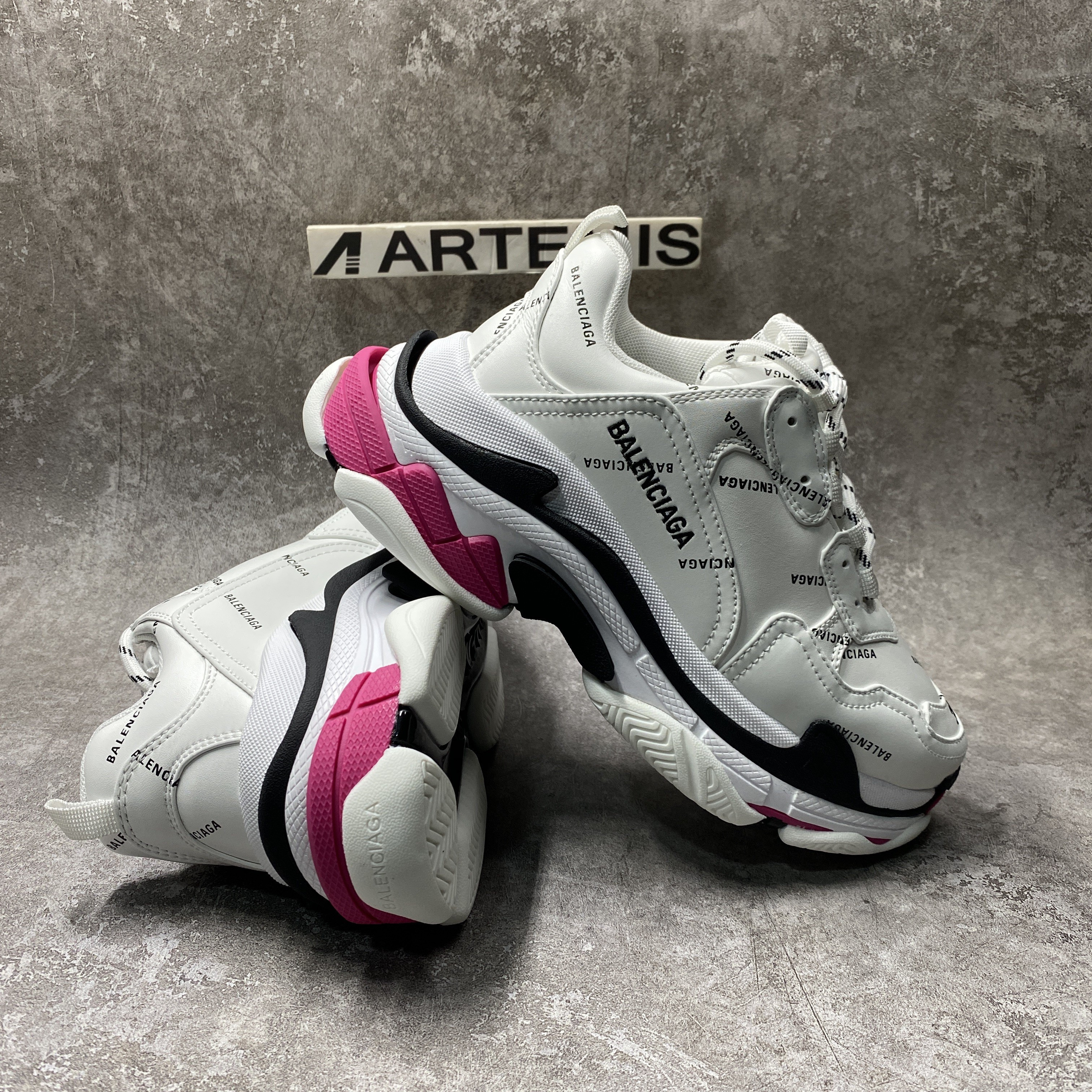 Balenciga All Over Logo Triple S Pink Black