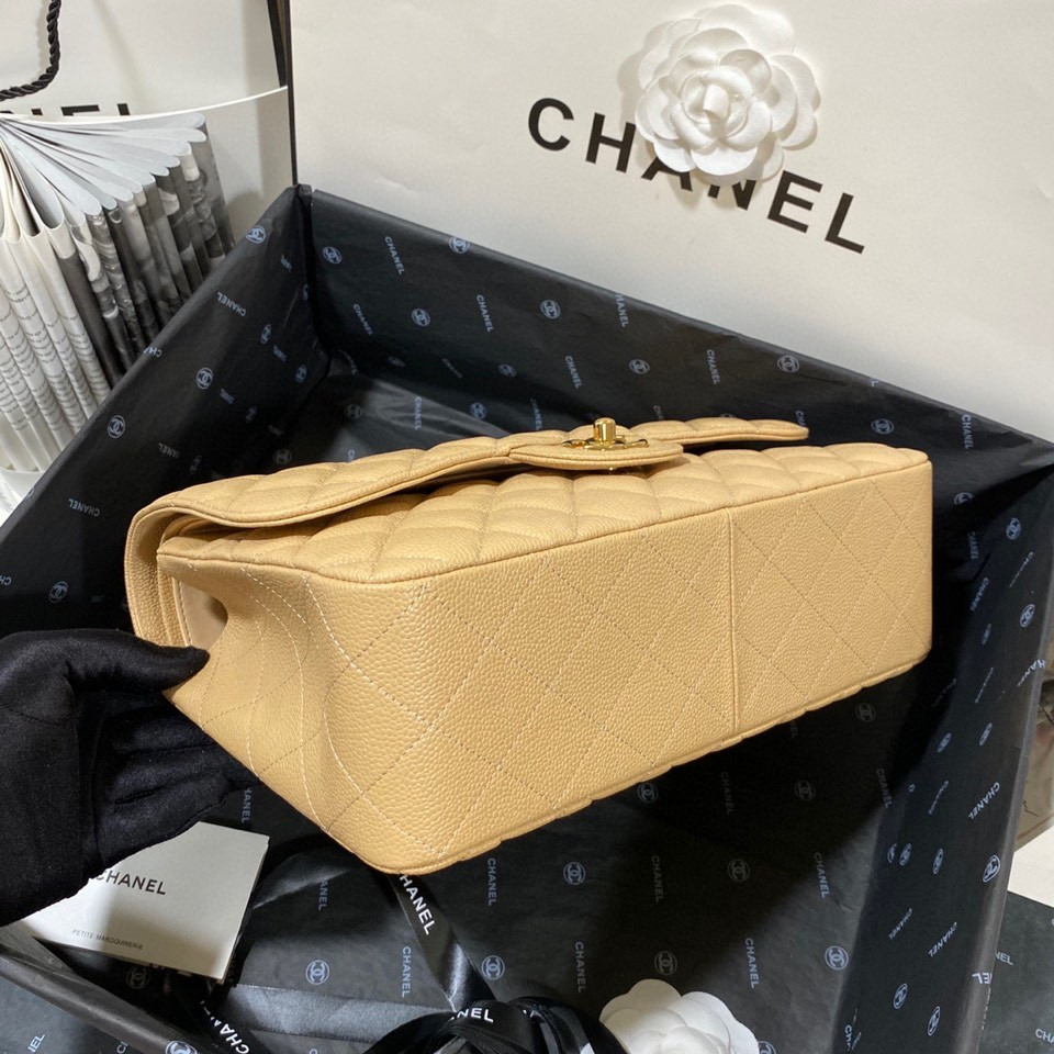 Ch*el classic flap jumbo 30cm cf khaki gold 7.6 × 11.7 × 3.9 in