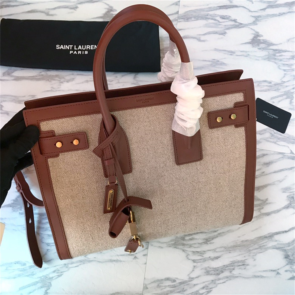 y*l sac de jour small in canvas and leather beige sea salt and bR1ck