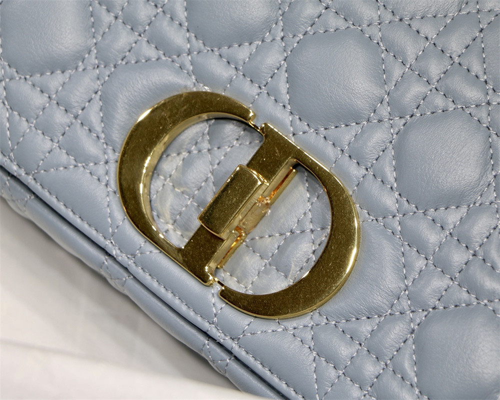 medium d*or caro bag cloud blue S*pple cannage calfskin 25.5 x 15.5 x 8 cm
