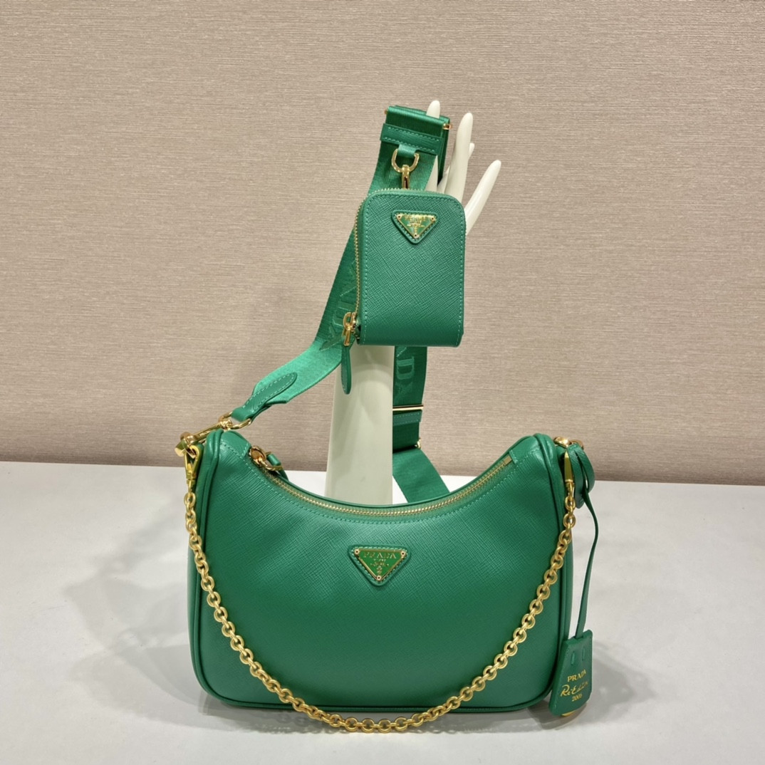 Pra*a re-edition 2005 saffiano leather bag green
