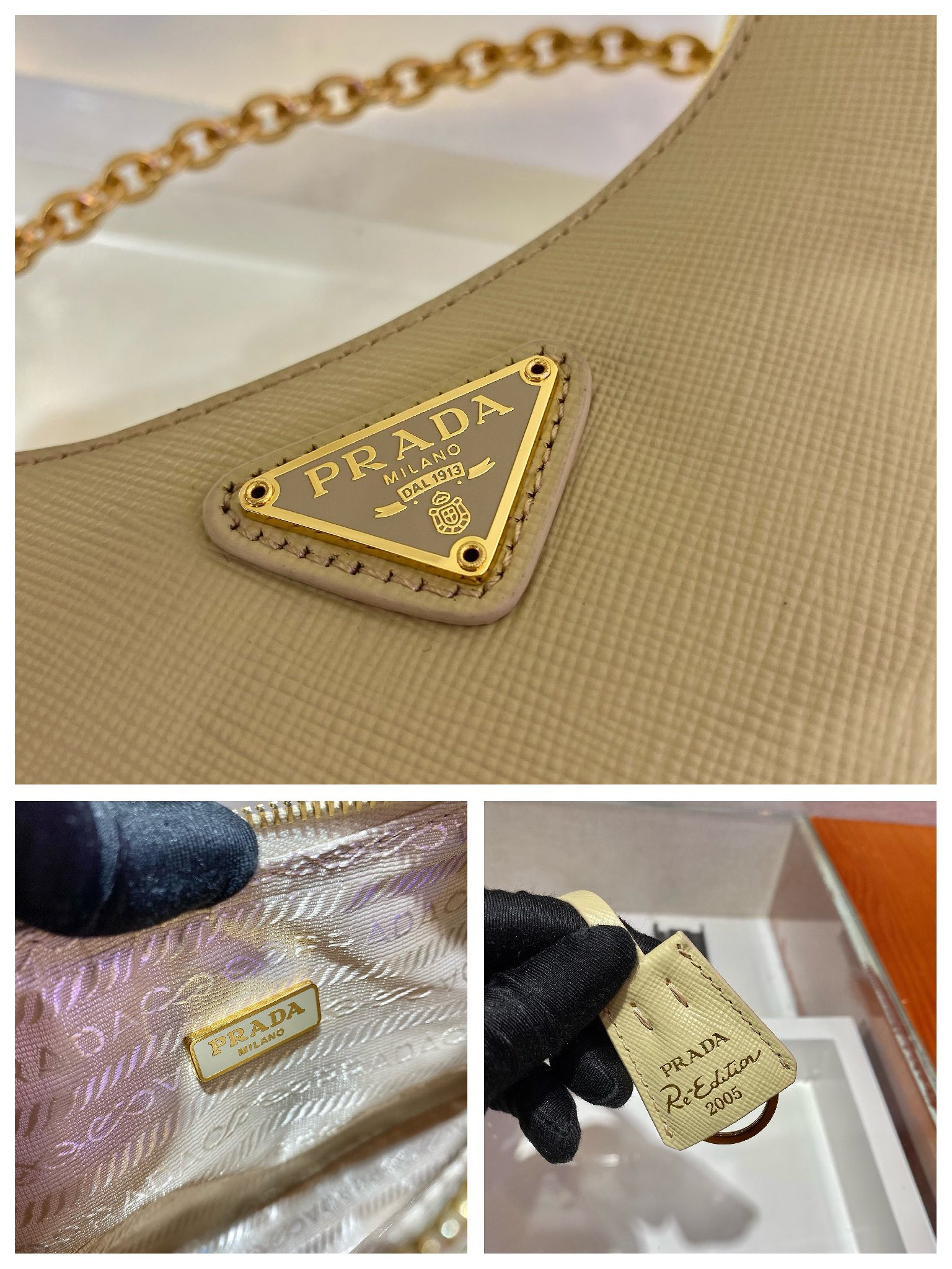 Pra*a re-edition 2005 saffiano leather bag yellow