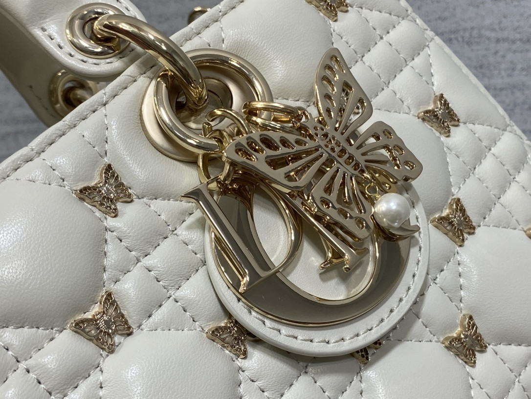 D*or medium lady d-joy bag white with butterfly studs