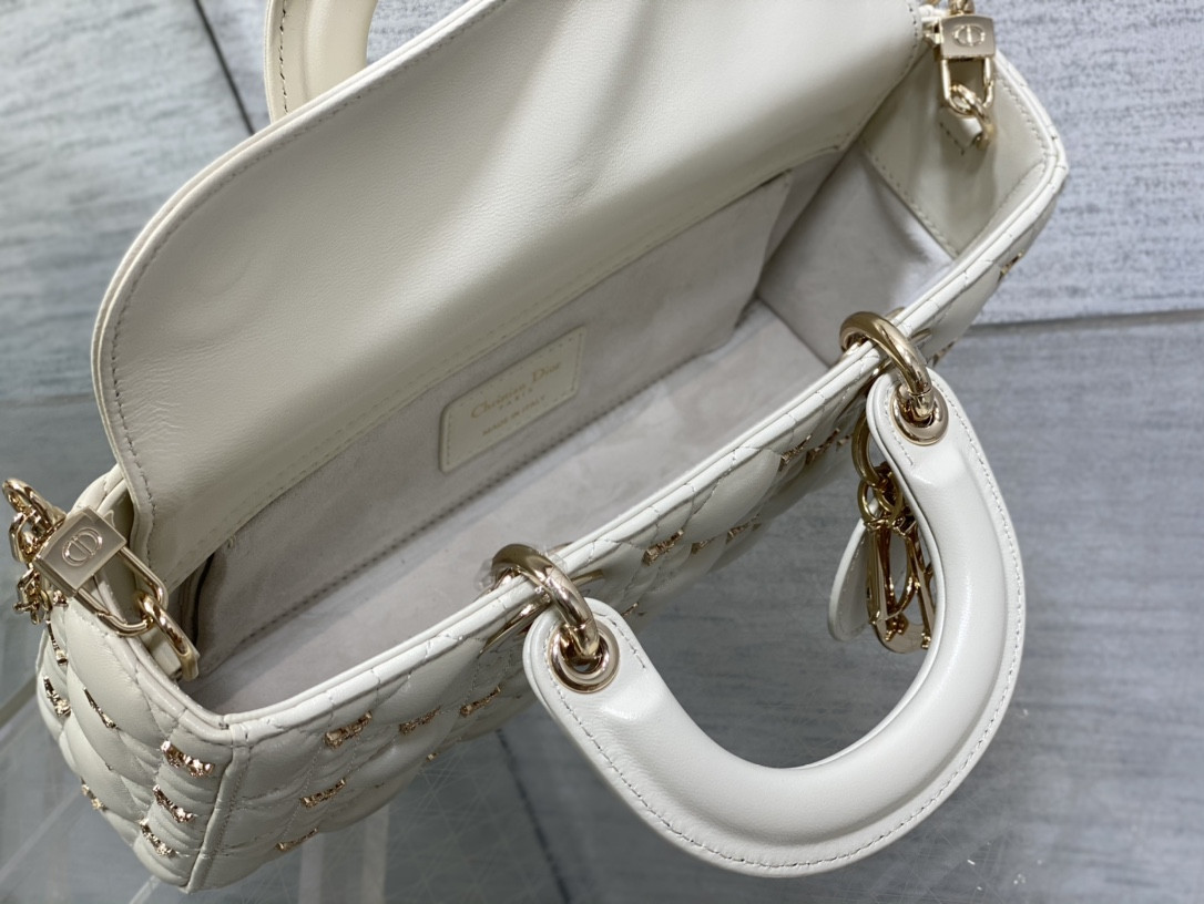 D*or medium lady d-joy bag white with butterfly studs