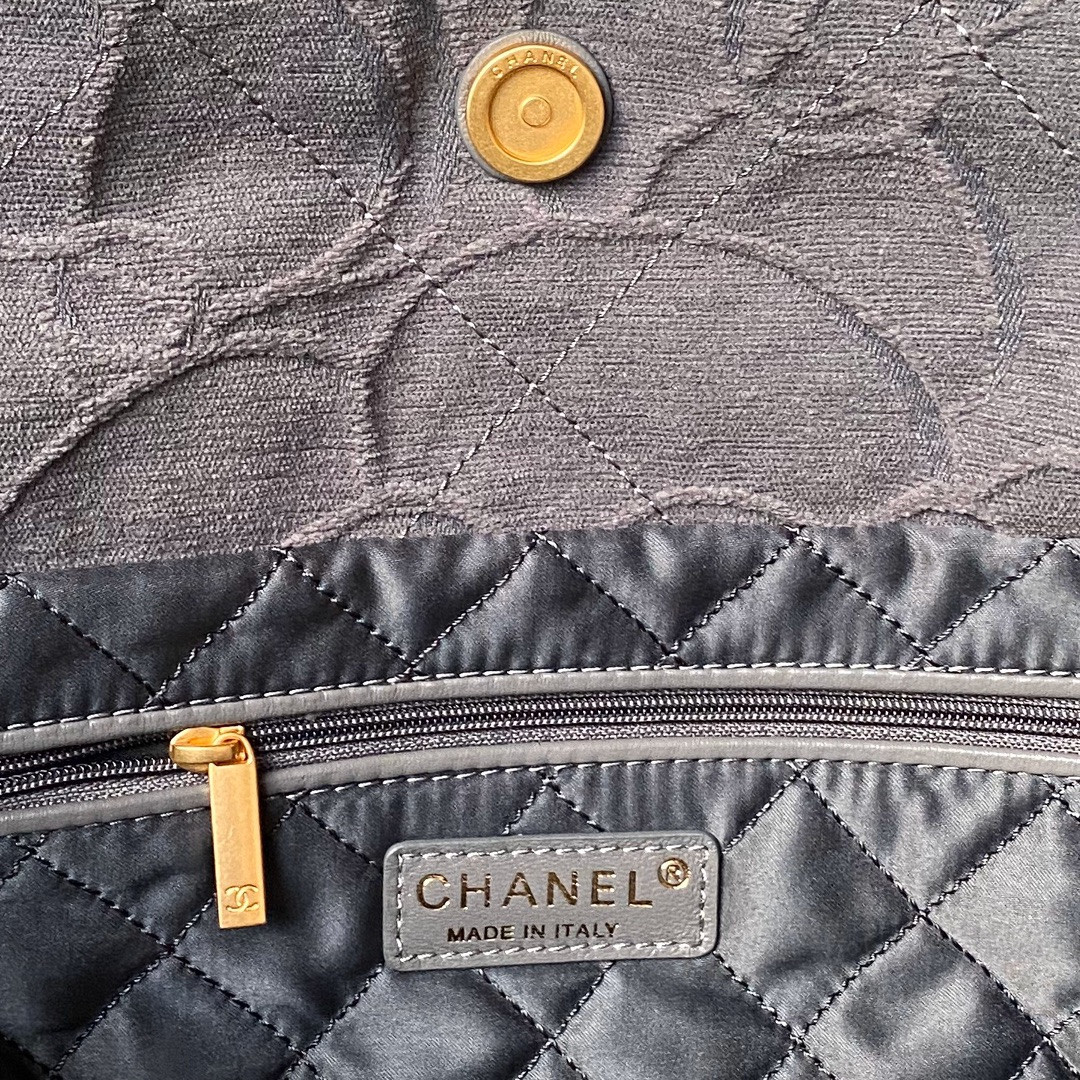 Ch*el 22 handbag velvet grey 15.2×16.4×3.1 in