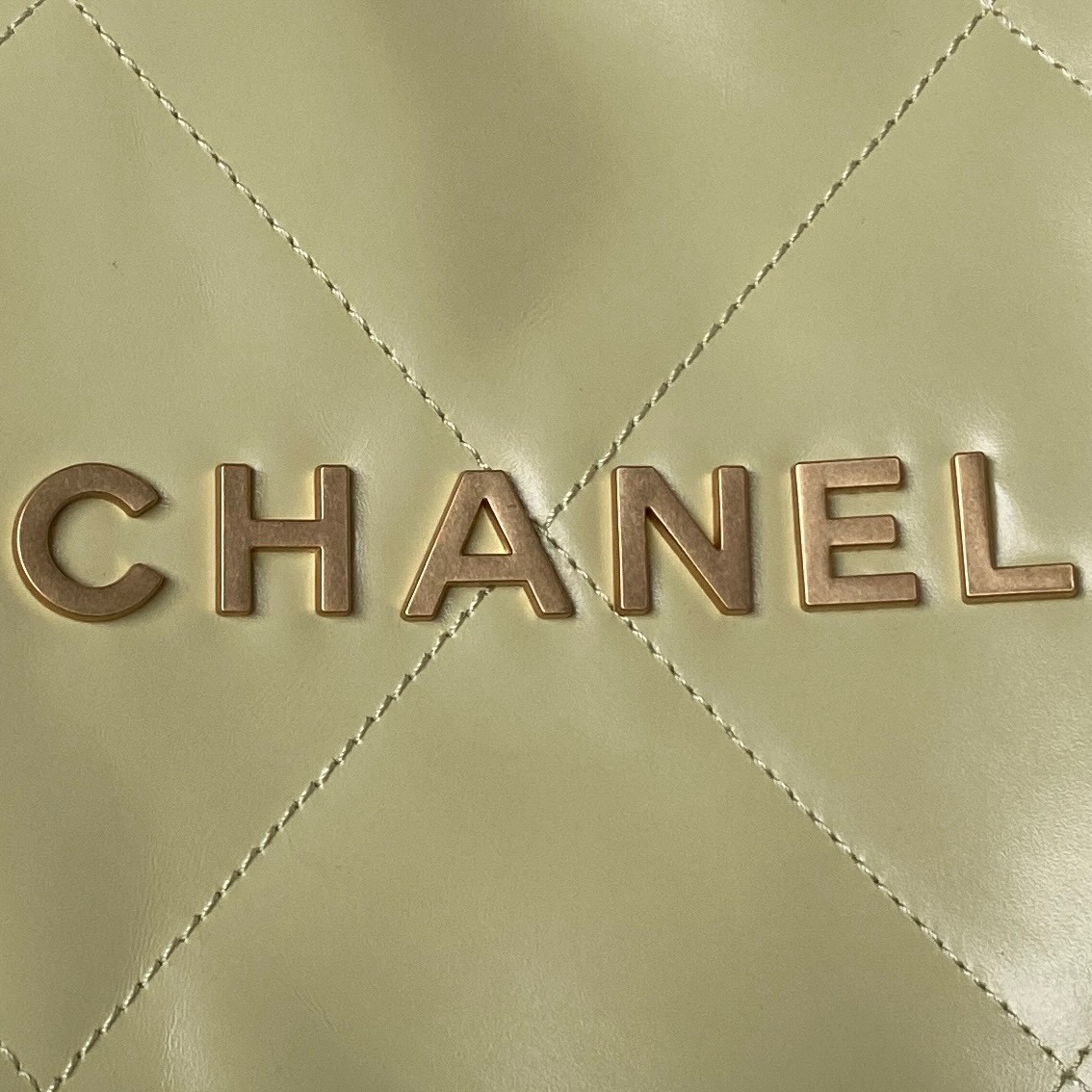 Ch*el 22 handbag shiny calfskin yellow 30×45×8cm