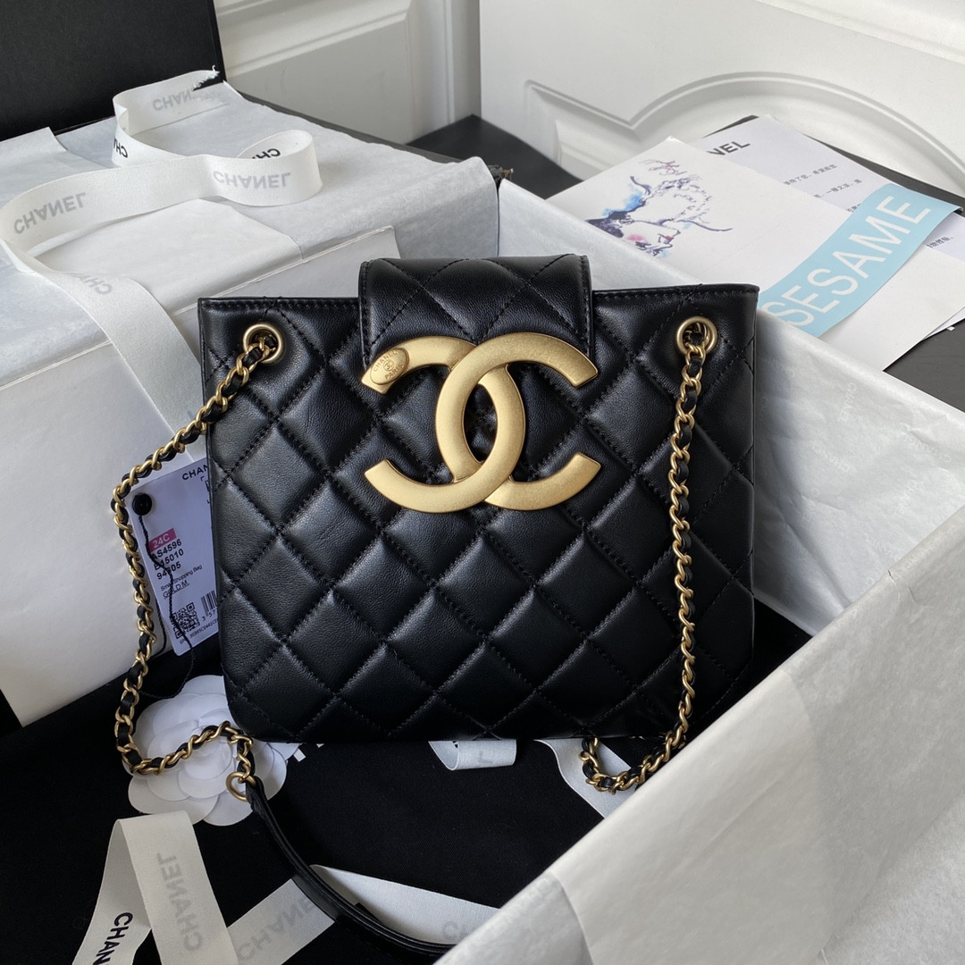 Ch*el baguette bag black 17.5×20×5cm