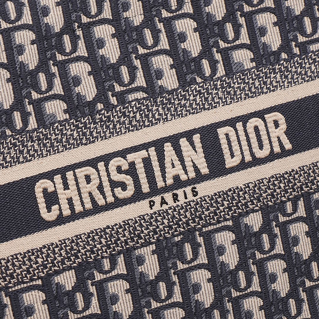 small D*or book tote ecru and blue D*or oblique embroidery 10.5 x 8.5 x 5.5 inches