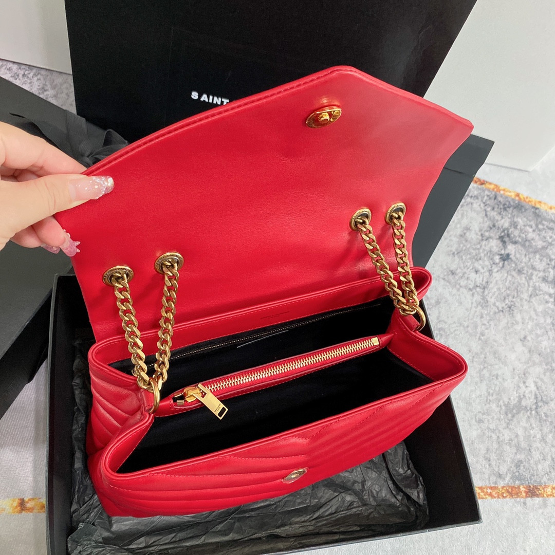 Y*L loulou medium in quilted leather red 12.5 x 8.6 x 3.5 inches