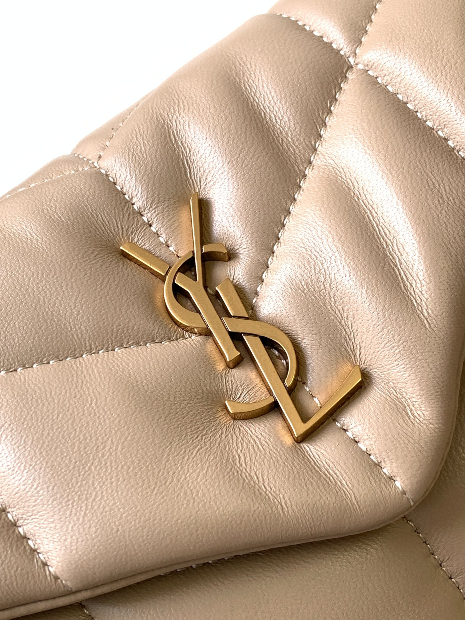 Y*L puffer medium in nappa leather dark beige 13.7 x 9 x 5.3 inches