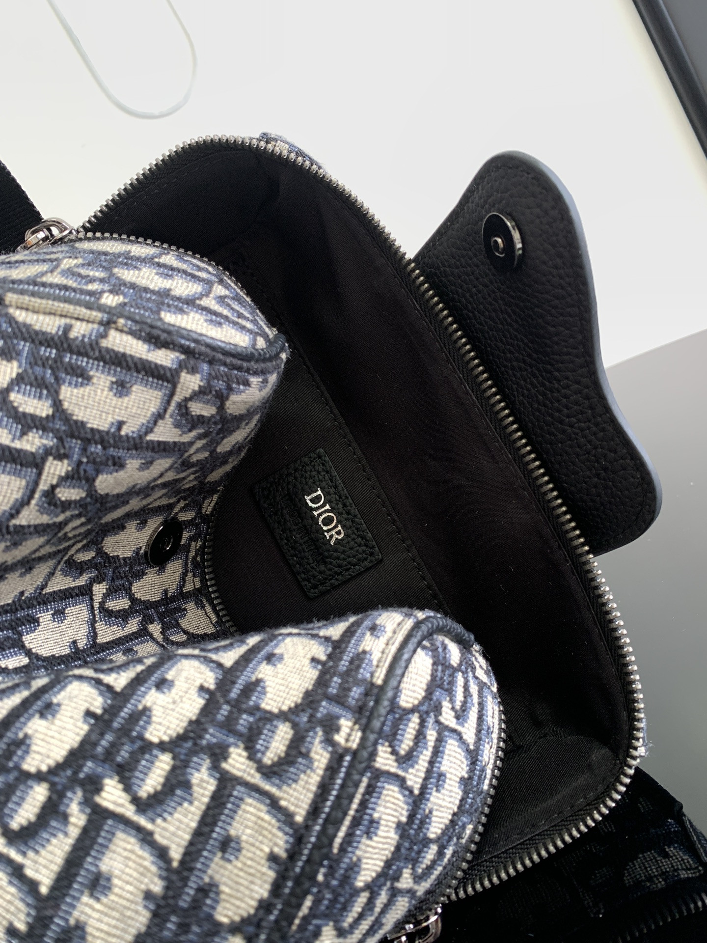 D*or lingot toiletry bag beige and black D*or oblique jacquard 8.5 x 5 x 4 inches