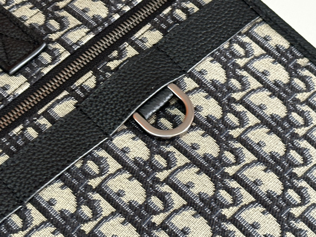 D*or safari tote bag blue D*or oblique jacquard and grained calfskin 15.5 x 14 x 4.5 inches
