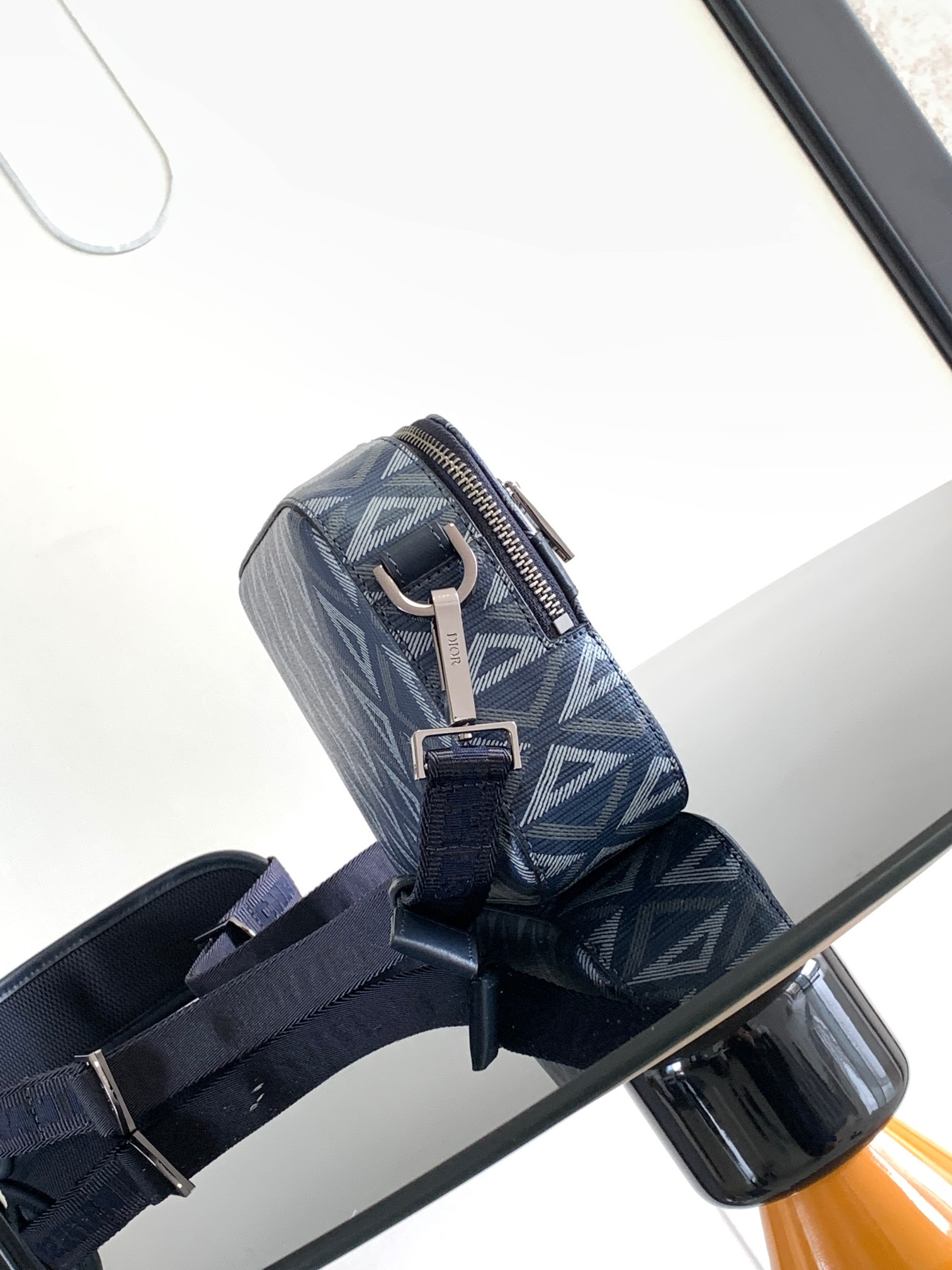 D*or safari bag with strap blue white 8.5 x 6 x 2.5 inches