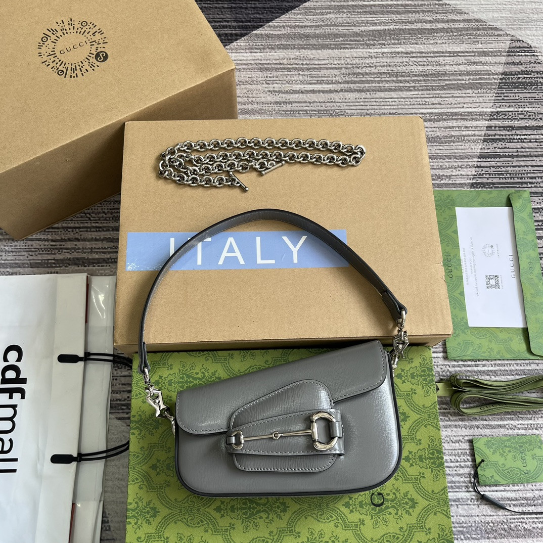G*u*i horsebit 1955 mini shoulder bag gray 7.7"w x 5-3.1"h x 2.4-1.2"d