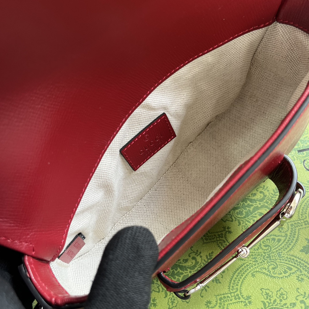 G*u*i horsebit 1955 mini shoulder bag red 7.7"w x 5-3.1"h x 2.4-1.2"d
