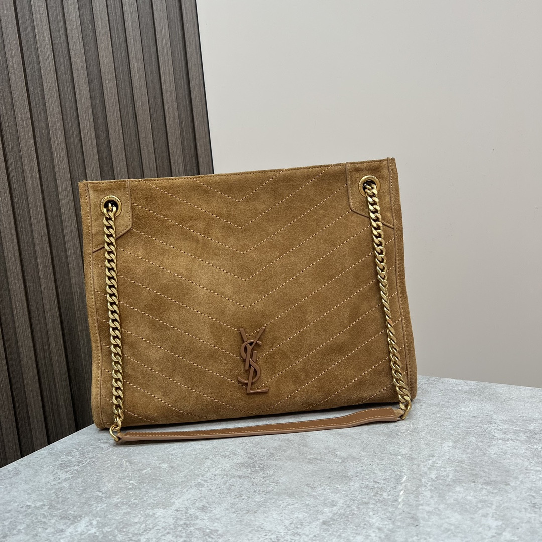 Y*L niki medium shopping in suede brown 12.9 x 10.6 x 4.5 inches