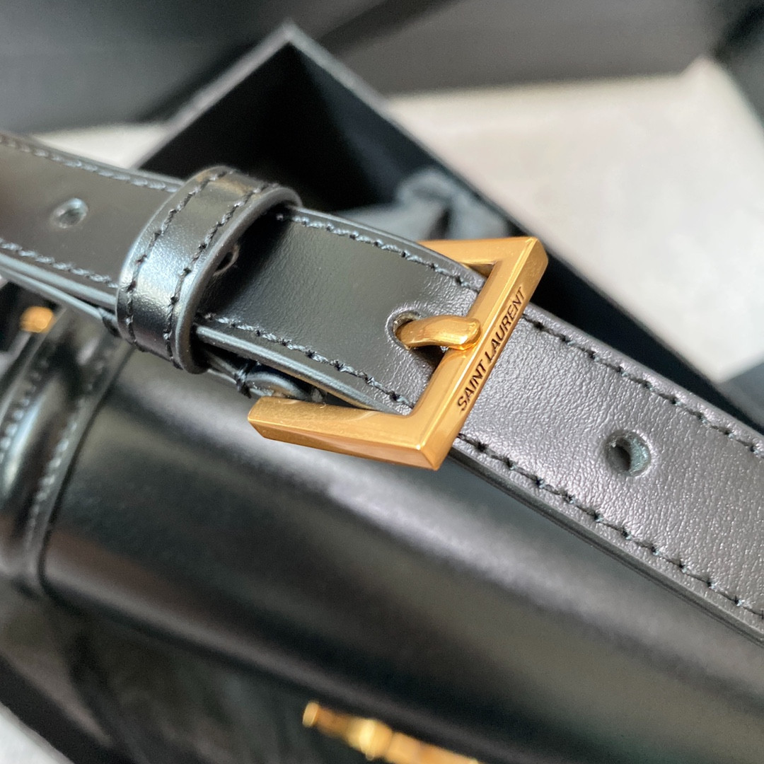 y*l solferino small satchel in box Sa**t Lau*nt black 7.4 x 5.1 x 1.9 inches