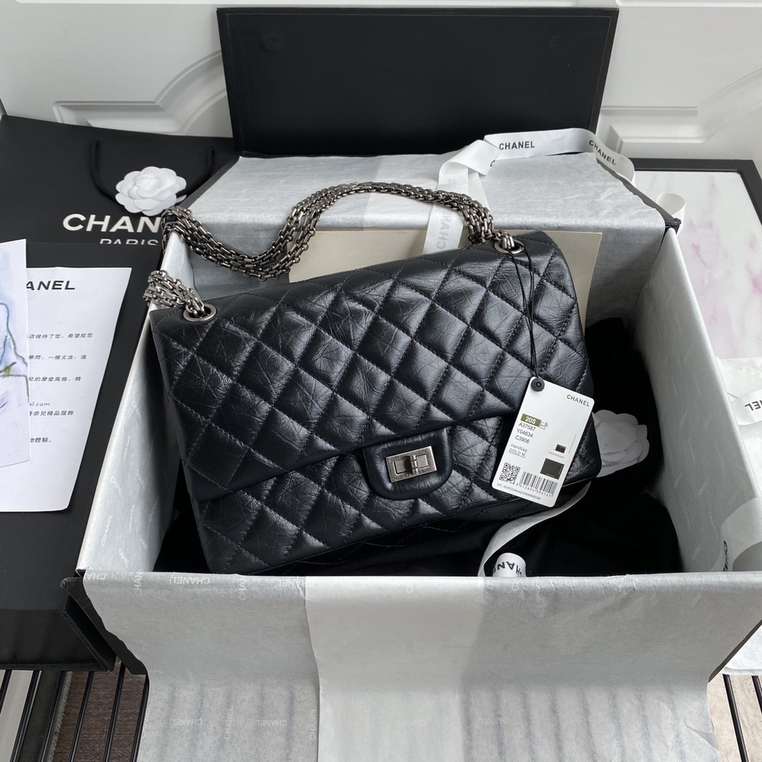Ch*el large 2.55 handbag black 7.6 × 10.9 × 2.9 in