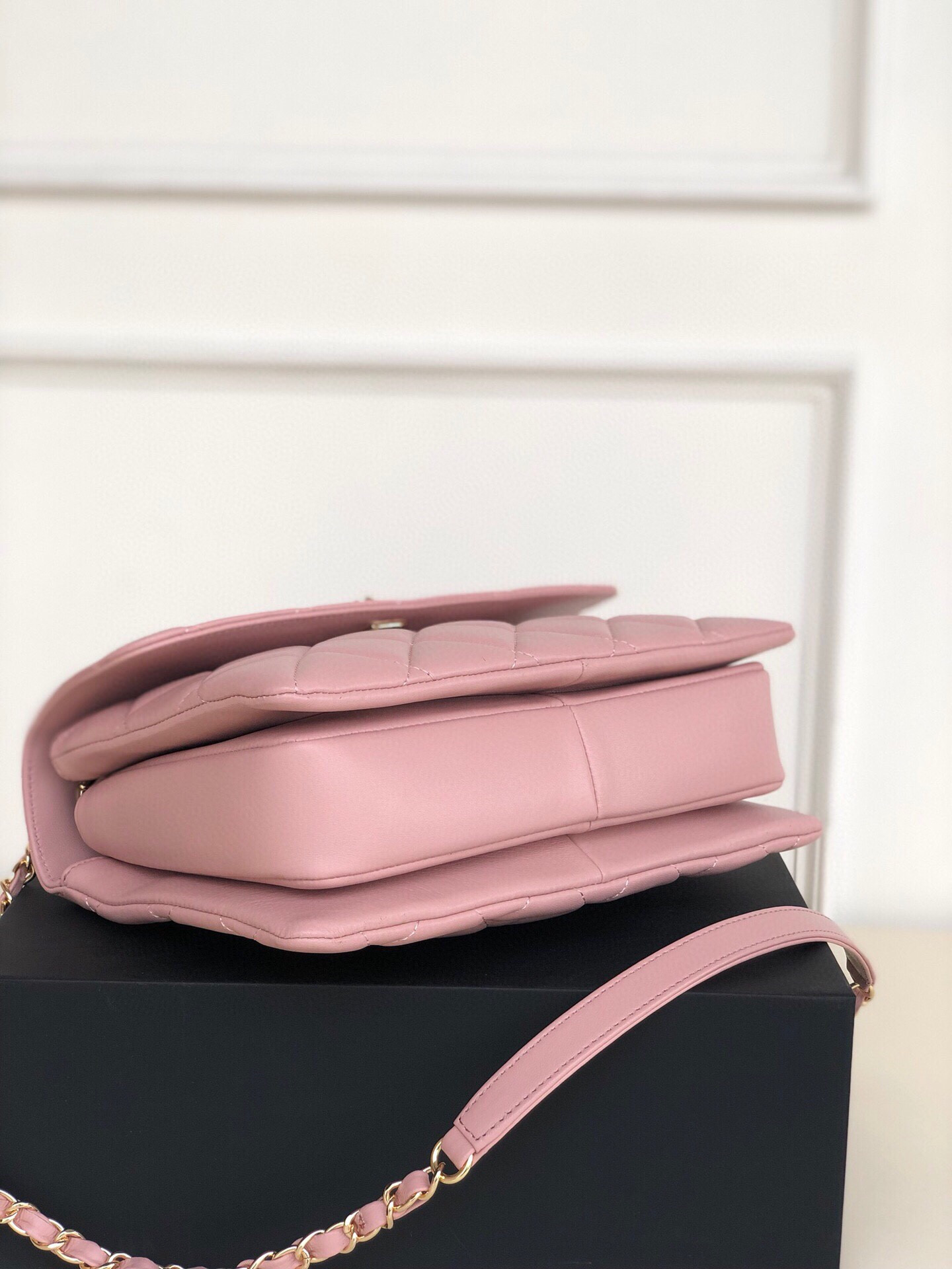 Ch*el flap bag with top handle 6.6 × 9.8 × 4.7 in
