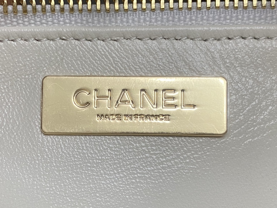 Ch*el shopping bag shiny lambskin & gold-tone metal 11.7 × 11.3 × 3.5 in