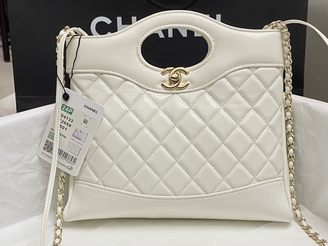 Ch*el mini shopping bag shiny lambskin & gold-tone metal 22x23x5.5cm