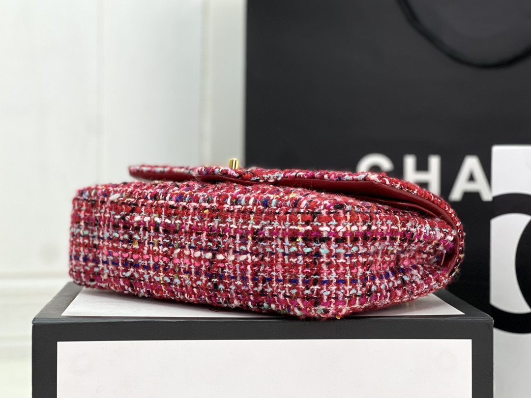 Ch*el classic 11.12 handbag tweed & gold-tone metal   6 × 9.9 × 2.5 in