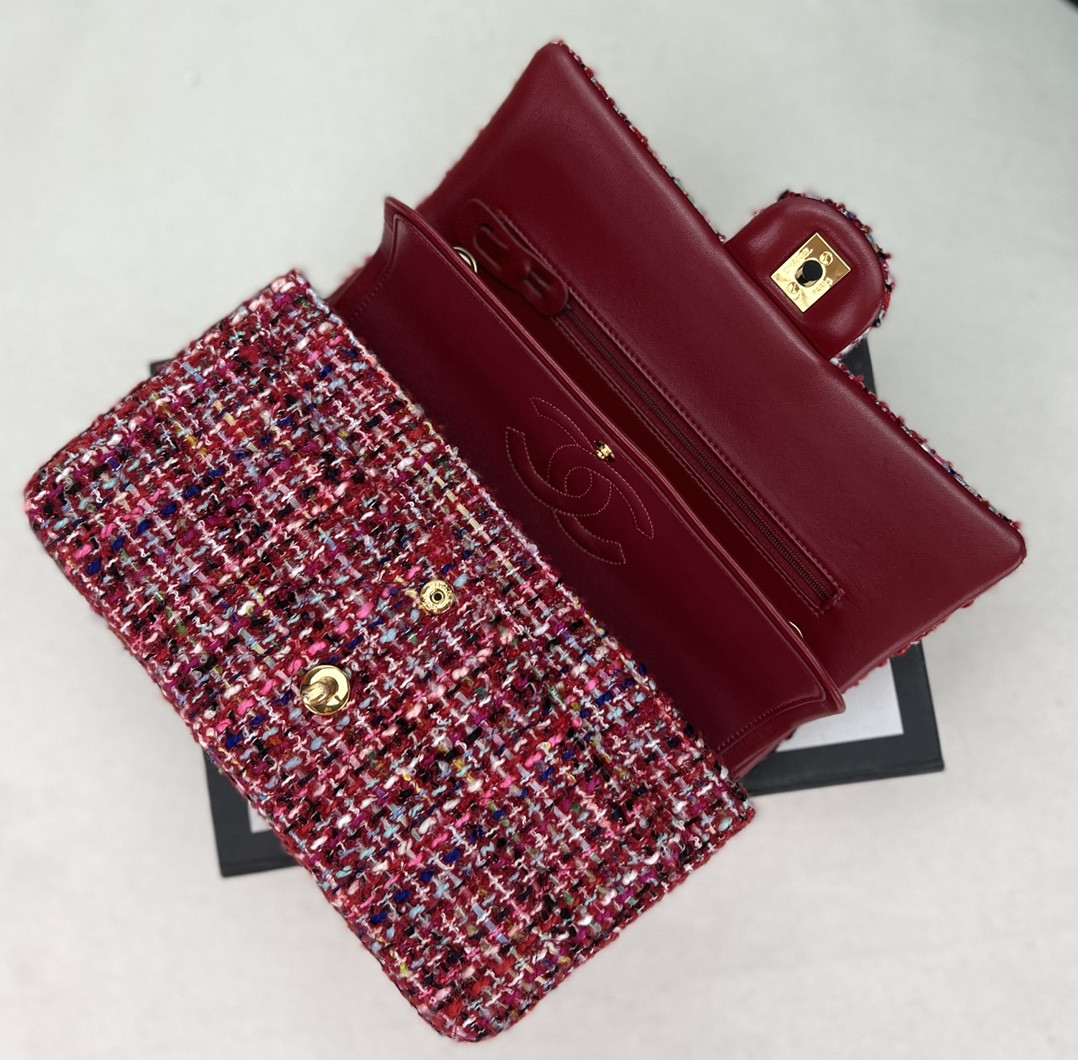 Ch*el classic 11.12 handbag tweed & gold-tone metal   6 × 9.9 × 2.5 in