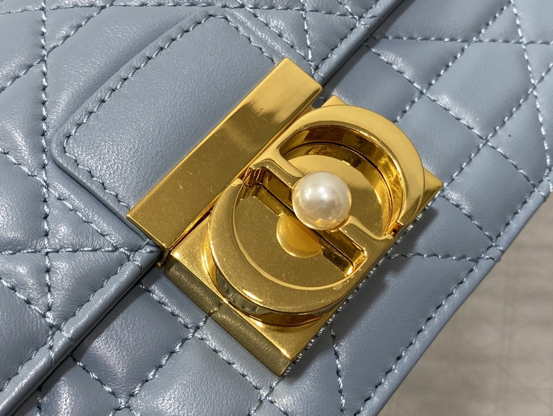 D*or small ange bag blue  latte macrocannage calfskin  20 x 12 x 5 cm
