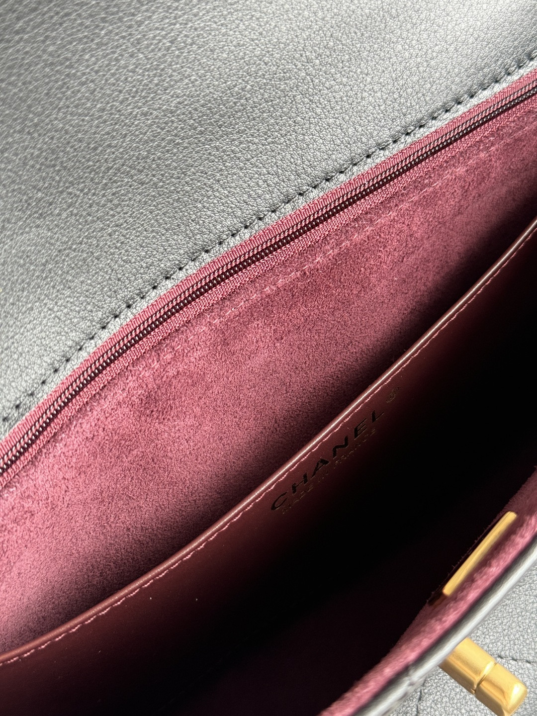 Ch*el large flap bag with top handle calfskin 20.5x28x9.5cm