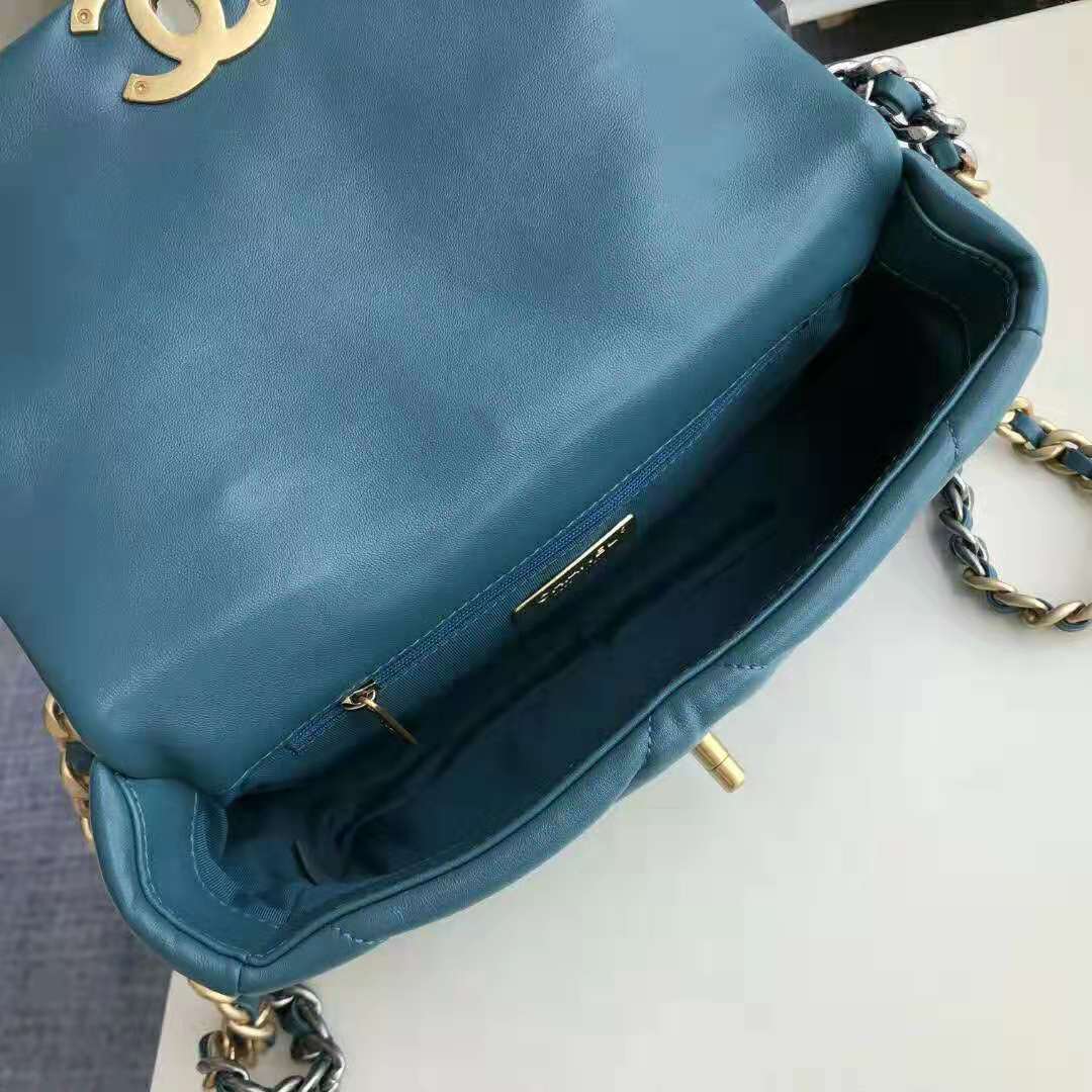 Chanel Women 19 Large Flap Bag in Goatskin Leather-Blue