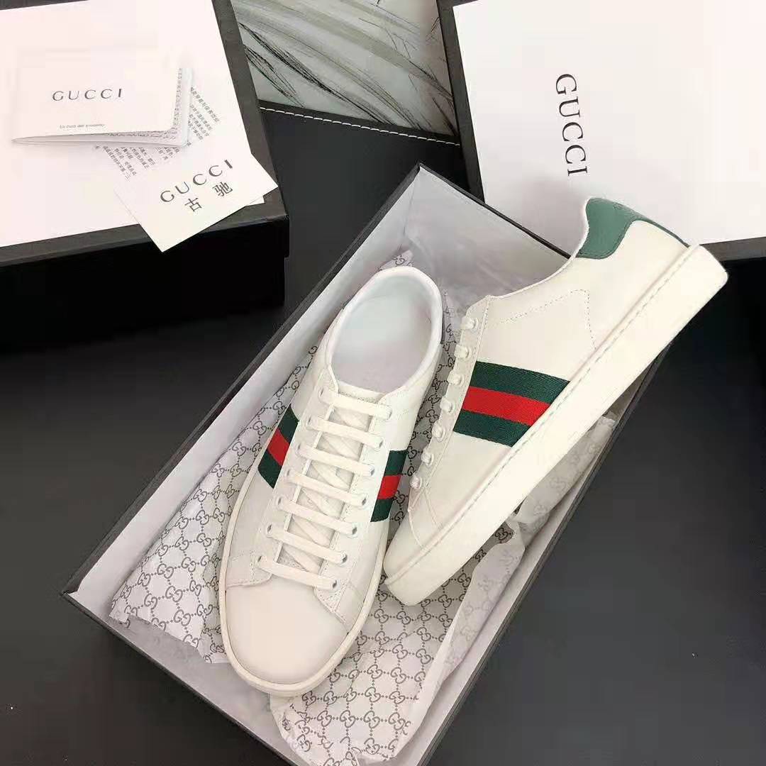 G*u*i unisex ace leather sneaker white leather with green crocodile detail