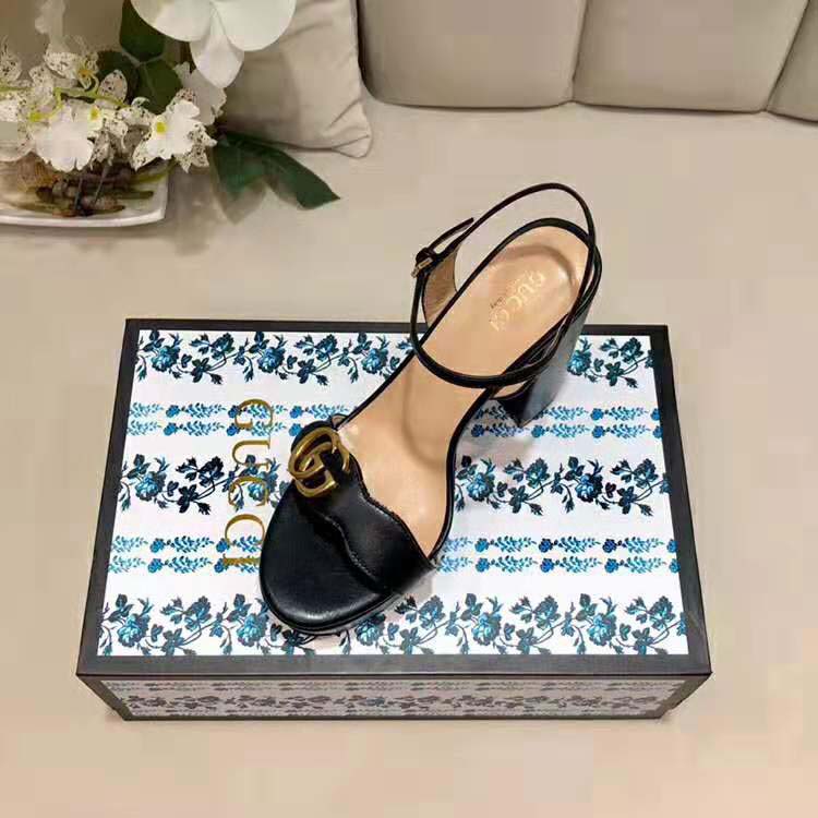 G*u*i women leather mid-heel sandal-black