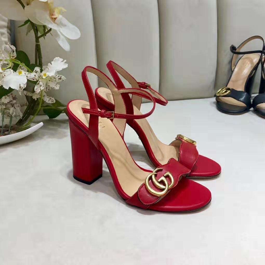 G*u*i women leather mid-heel sandal-red