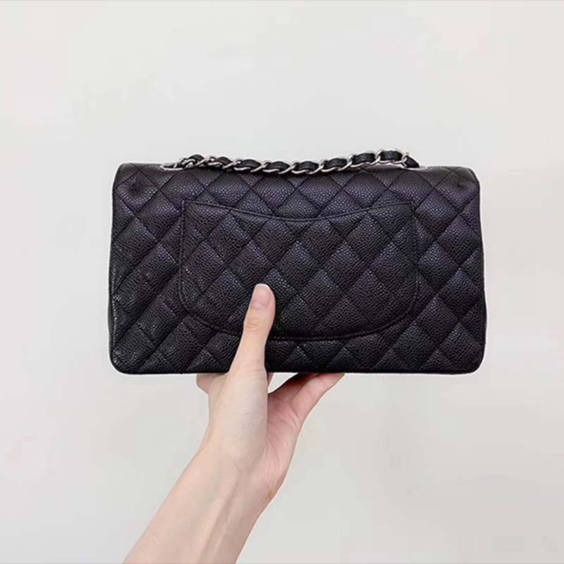 chanel women cf flap bag in Di*m*nd pattern calfskin leather-black