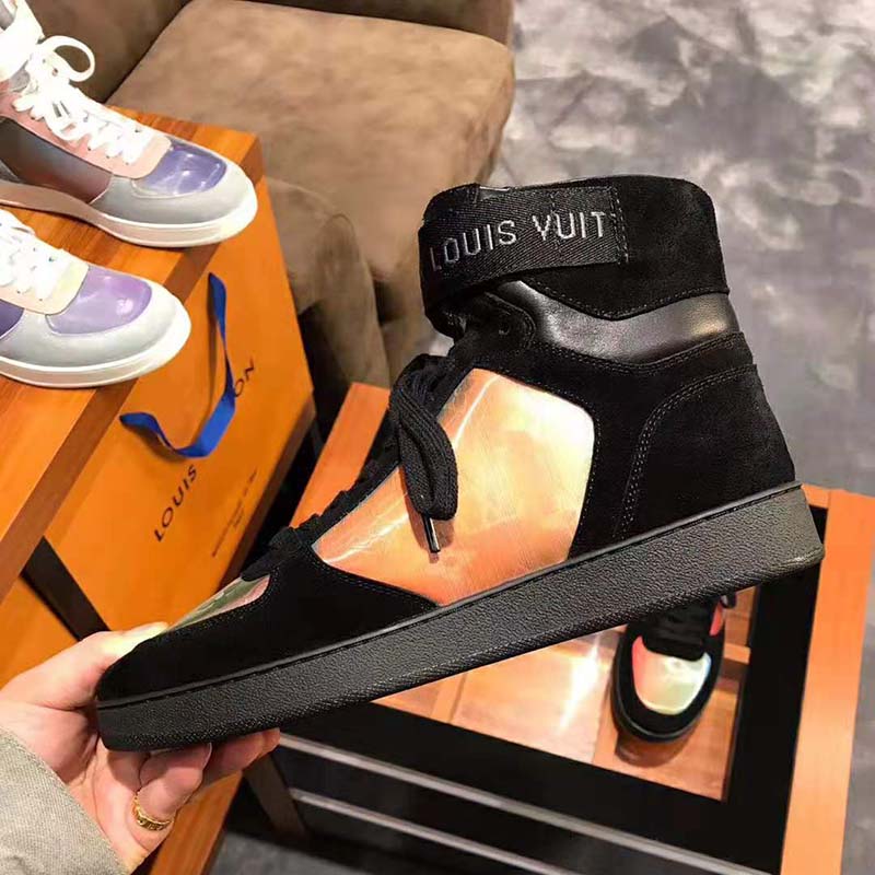 Louis Vuitton LV Men Rivoli Sneaker Boot Shoes in Suede Calf Leather-Black