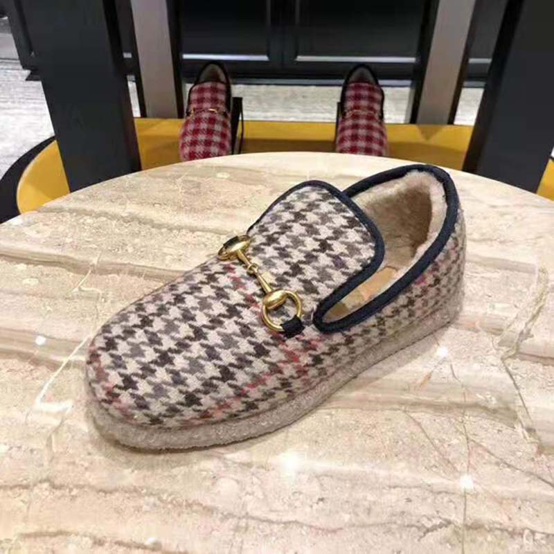 G*u*i unisex gg check wool loafer in brown check wool