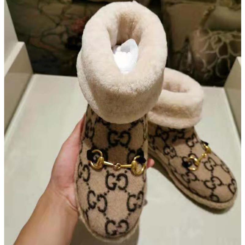G*u*i unisex gg wool ankle boot in textured fabrics-beige