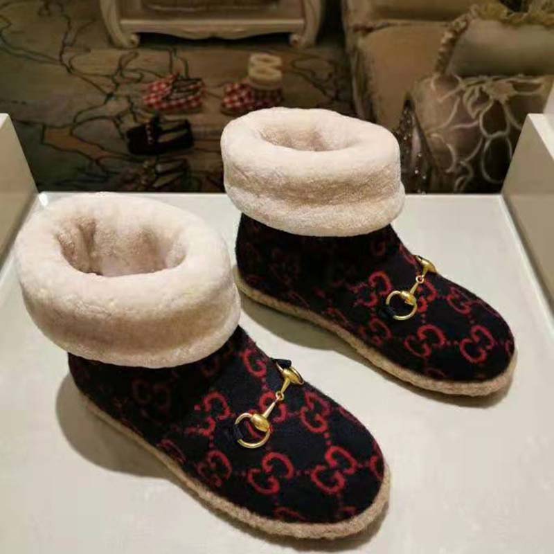 G*u*i unisex gg wool ankle boot in textured fabrics-navy