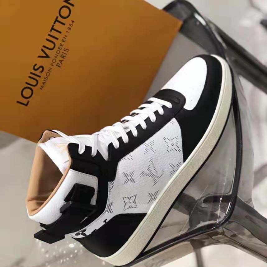 Louis Vuitton LV Unisex Rivoli Sneaker Boot in Monogram Grained Calf Leather-Black