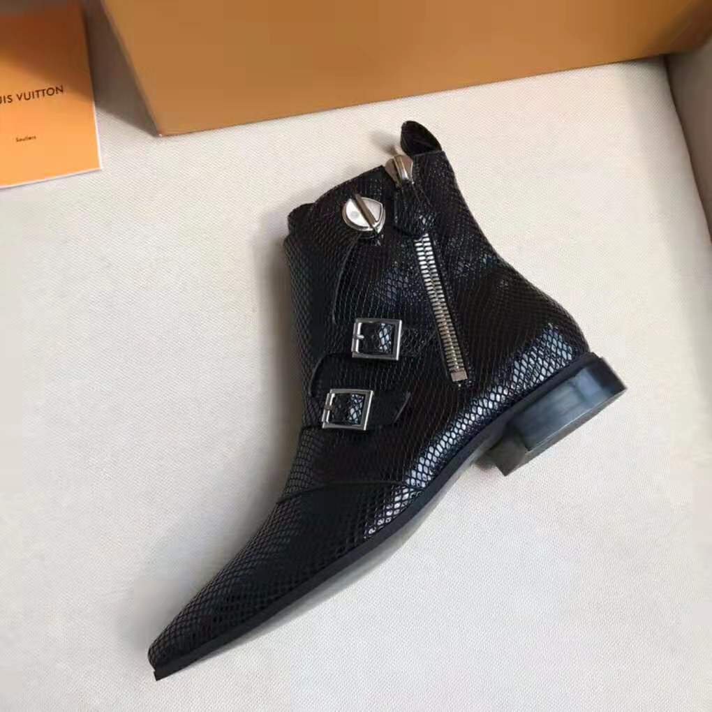 Louis Vuitton LV Women Jumble Flat Ankle Boot in Python and Rubber-Black